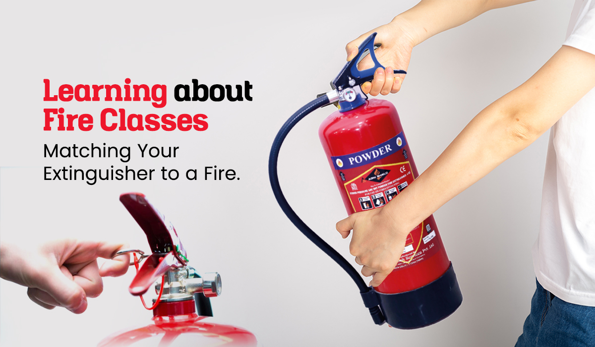 Visual representation of fire classes with guidance on selecting the appropriate fire extinguisher for each type.